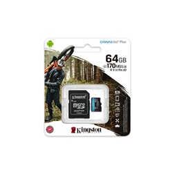 Kingston 64GB SD micro Canvas Go! Plus (SDXC Class 10  UHS-I U3) (SDCG3/64GB) memóriakártya adapterrel
