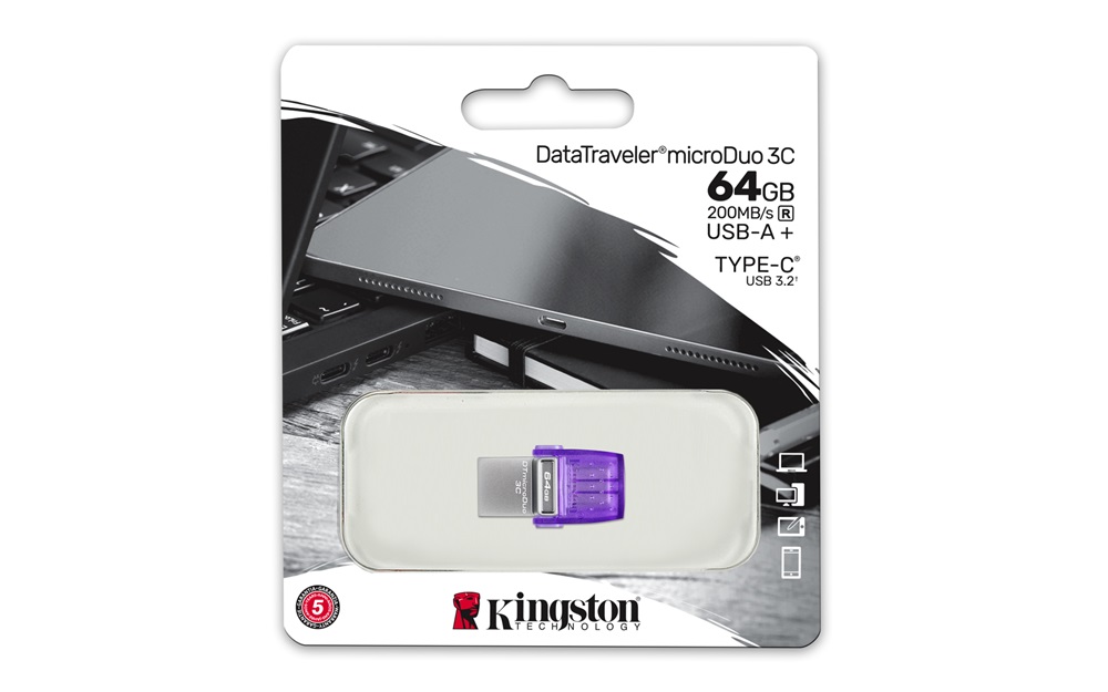 Kingston 64GB USB3.2 Gen1 C/USB3.2 Gen1 A DataTraveler microDuo 3C (DTDUO3CG3/64GB) Flash Drive