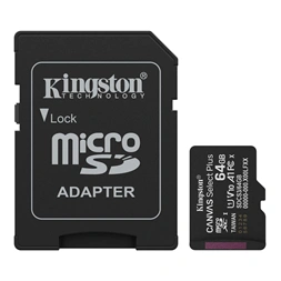 Kingston 64 SD micro Canvas Select Plus (SDXC Class 10 UHS-I U3) memória kártya adapterrel