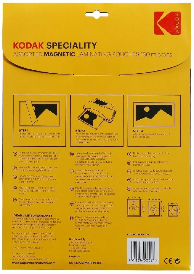 Kodak 150 micron, 10x15 cm 4 db, 13x18 cm 3 db, A4 3 db mágneses fényes lamináló fólia