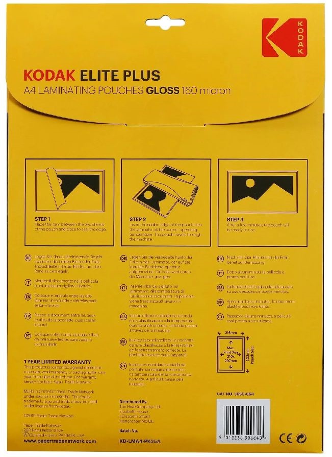 Kodak A4 160 micron 25 db/csomag fényes lamináló fólia