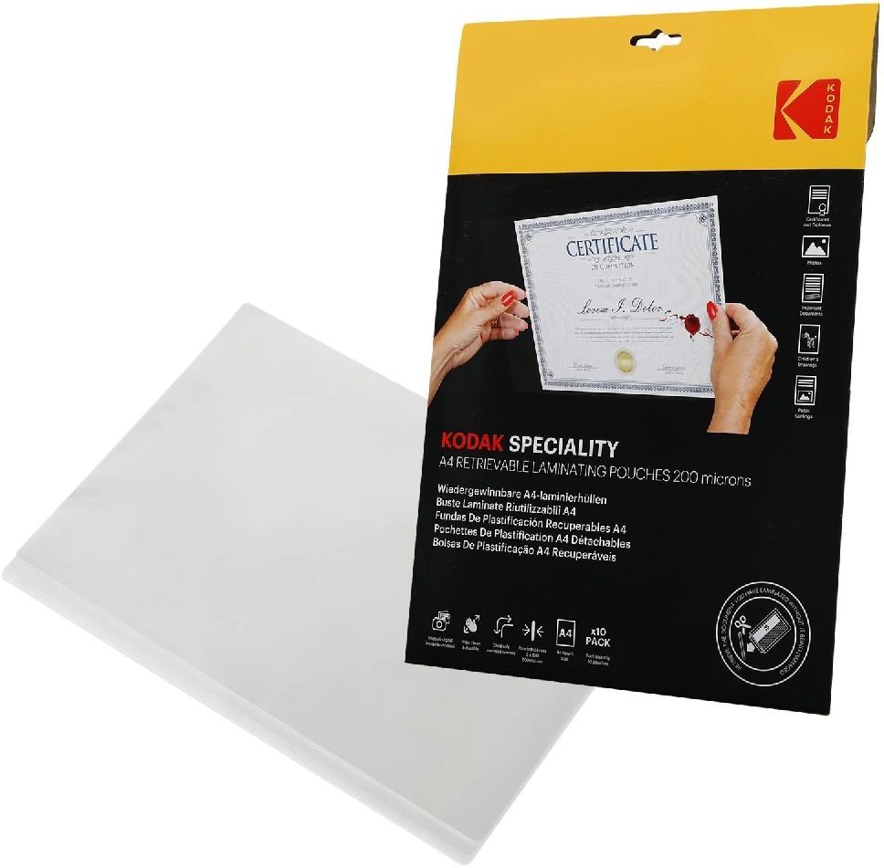 Kodak A4, 200 micron, 10 db/csomag visszaszedhető fényes lamináló fólia
