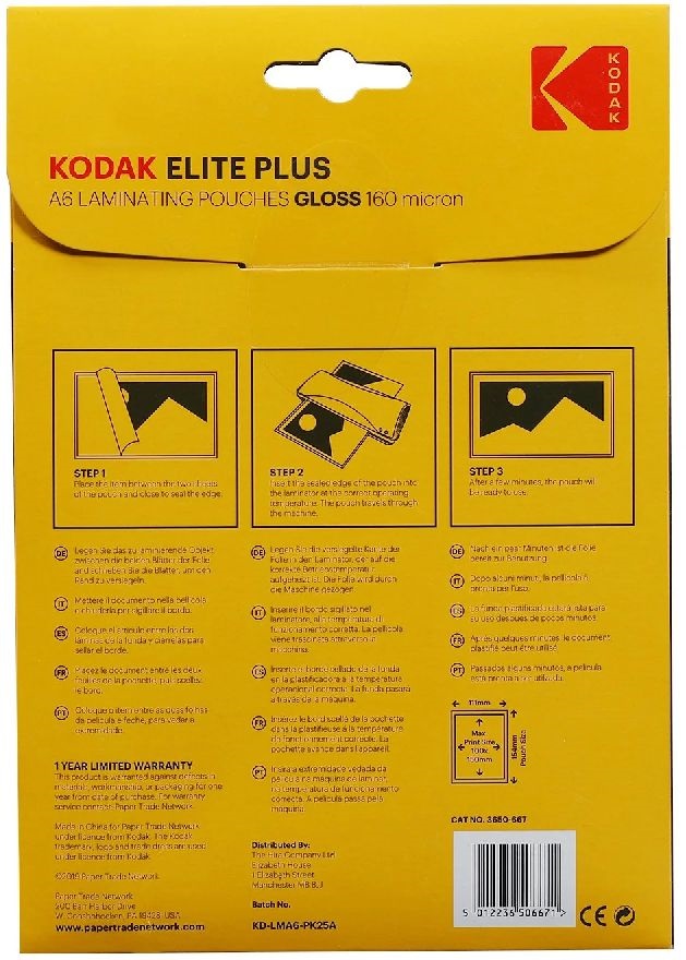 Kodak A6, 160 micron, fényes, 25 db/csomag lamináló fólia