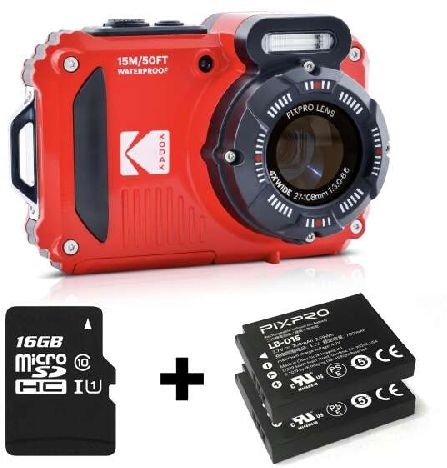 Kodak Pixpro WPZ2 vízálló/porálló/ütésálló digitális piros fényképezőgép + 16Gb microSd + akkumulátor