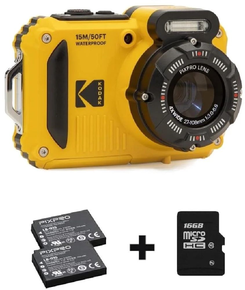 Kodak Pixpro WPZ2 vízálló/porálló/ütésálló digitális sárga  fényképezőgép + 16Gb microSd + akkumulátor