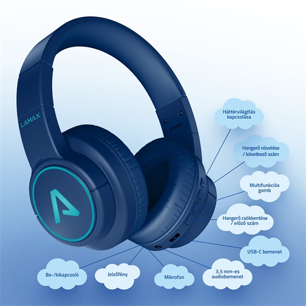 LAMAX GlowKid1 Bluetooth kék gyerek fejhallgató