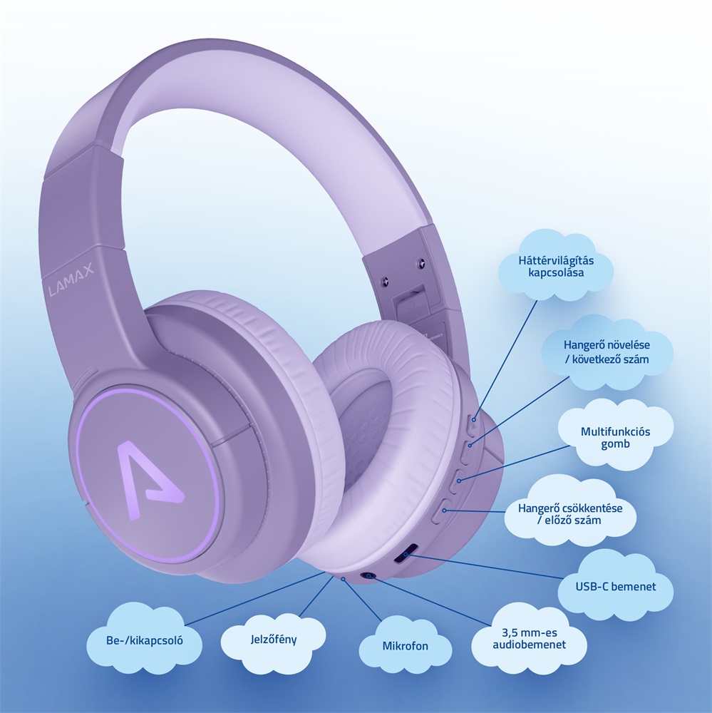 LAMAX GlowKid1 Bluetooth rózsaszín gyerek fejhallgató