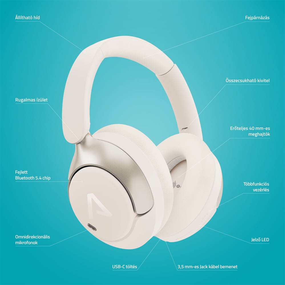 LAMAX HighComfort2 ANC aktív zajszűrős Bluetooth fehér fejhallgató