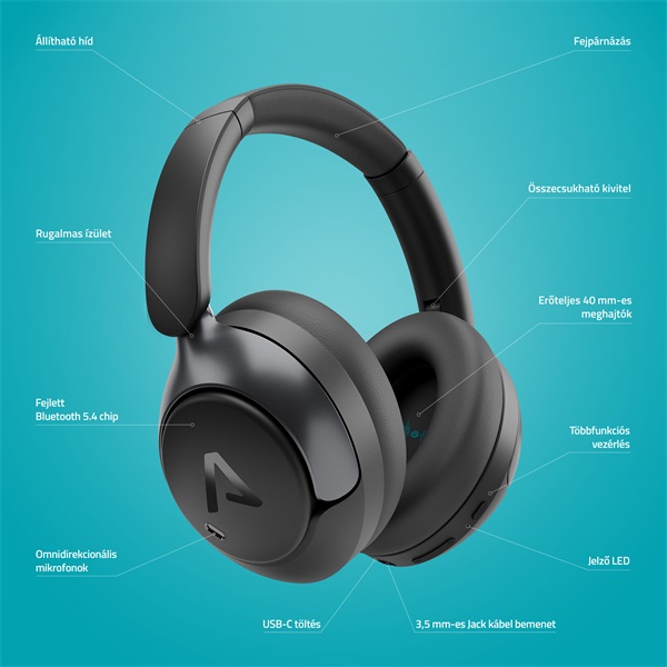 LAMAX HighComfort2 ANC aktív zajszűrős Bluetooth fekete fejhallgató