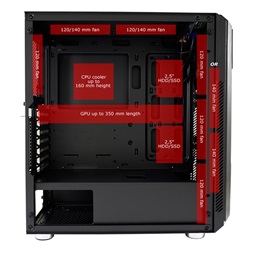 LC-Power Számítógépház - 702B - Skyscraper X (fekete, fekete belső, ablakos, mATX/ATX, 2xUSB3.0, 2xUSB2.0)