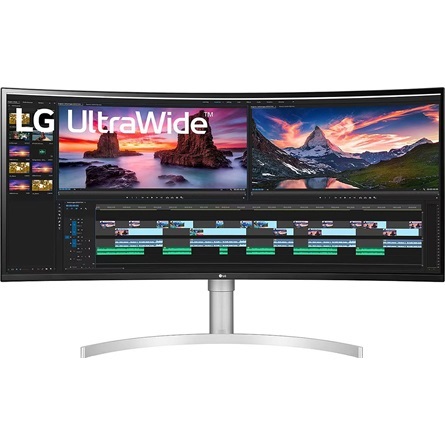 LG 37,5" 38WN95CP-W WQHD+ NanoCell IPS 144Hz HDMI/USB/Thunderbolt fehér-ezüst ívelt gamer monitor