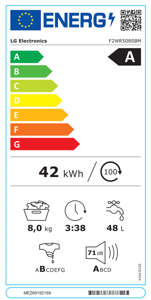 LG F2WR508SBM inox, elöltöltős, keskeny, max.1200ford., 8 kg, mosógép (Újszerű)