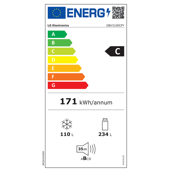 LG GBV3100CPY hamvasezüst, alulfagyasztós, Hűtő:234L, Fagyasztó:110L,DoorCooling + LINEAR Cooling hűtőszekrény (Újszerű)