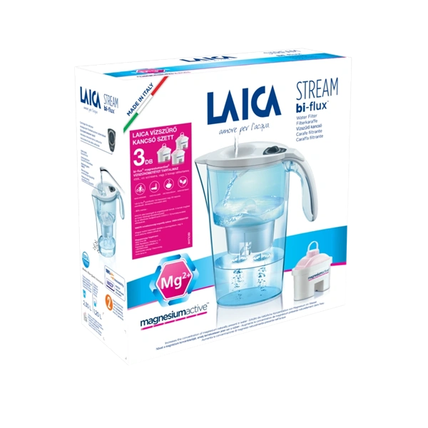 Laica J31EC05 Stream Line mechanikus kijelzővel fehér vízszűrő kancsó + 3db magnezium active bi-flux szűrő