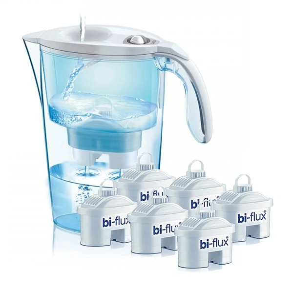 Laica J996050 6 db-os bi-flux univerzális szűrőbetét LAICA STREAM LINE fehér mechanikus vízszűrő kancsóval, ajándékszett