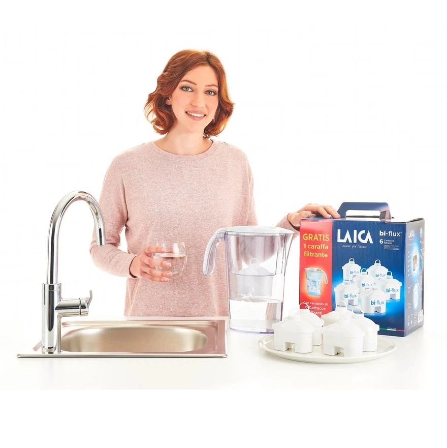 Laica J996050 6 db-os bi-flux univerzális szűrőbetét LAICA STREAM LINE fehér mechanikus vízszűrő kancsóval, ajándékszett