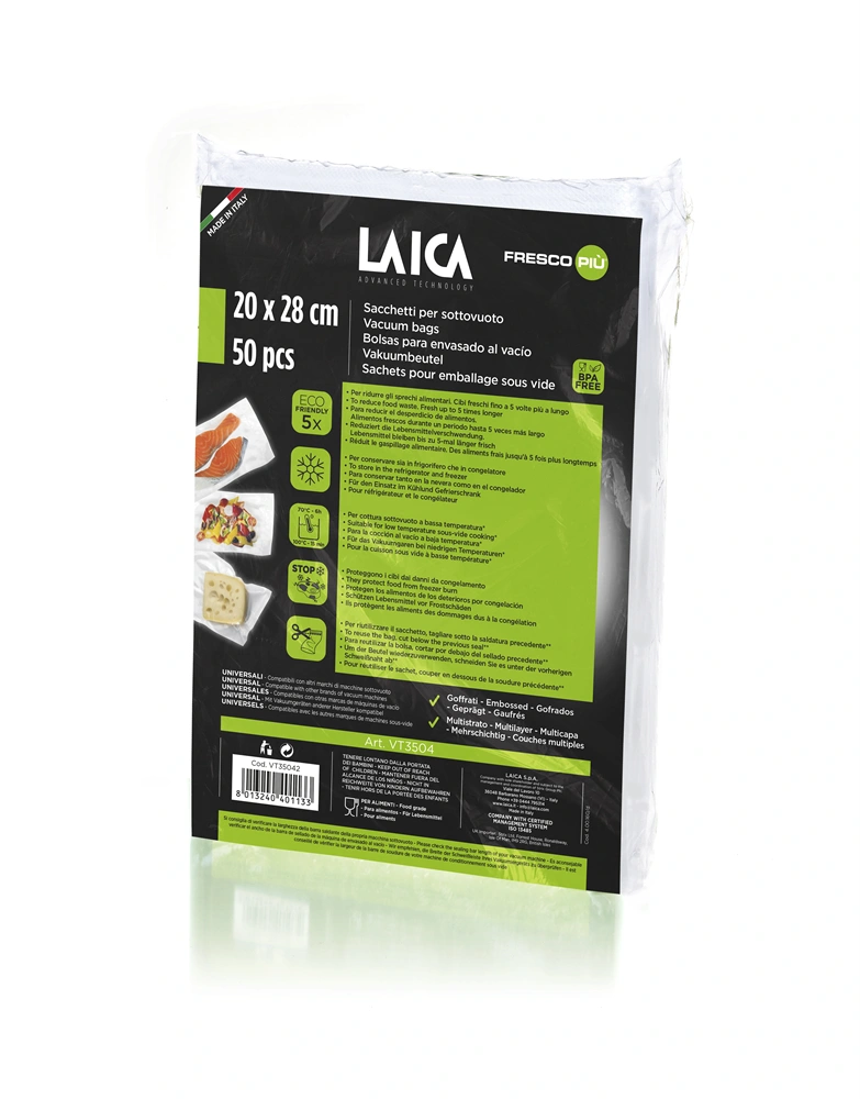 Laica  VT35043 20 x 28 cm, 50 db, légcsatornás, EXTRA erős BPA mentes vákuum csomagoló tasak