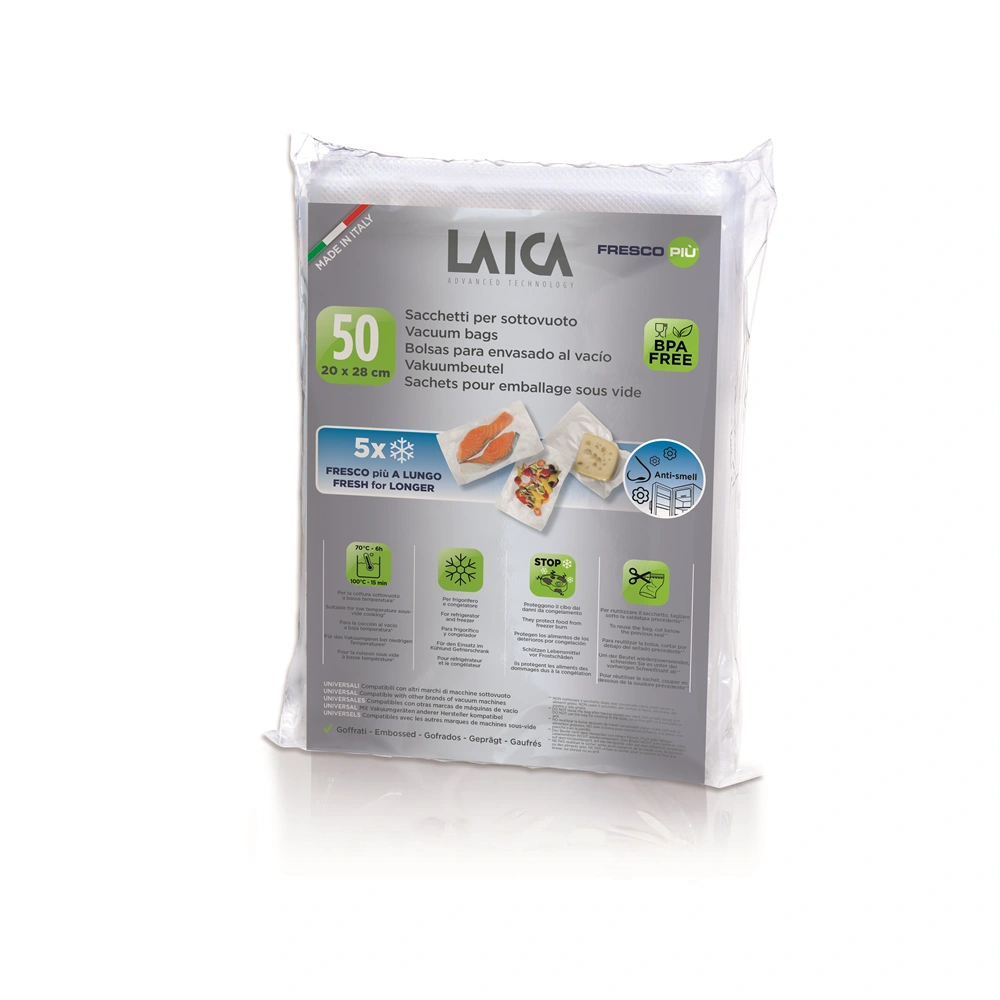 Laica  VT35043 20 x 28 cm, 50 db, légcsatornás, EXTRA erős BPA mentes vákuum csomagoló tasak
