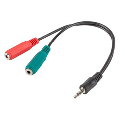 Lanberg AD-0023-BK 20cm Mini Jack 3.5 mm apa 4pin - 2x Mini Jack 3.5mm anya 3pin fekete átalakító kábel