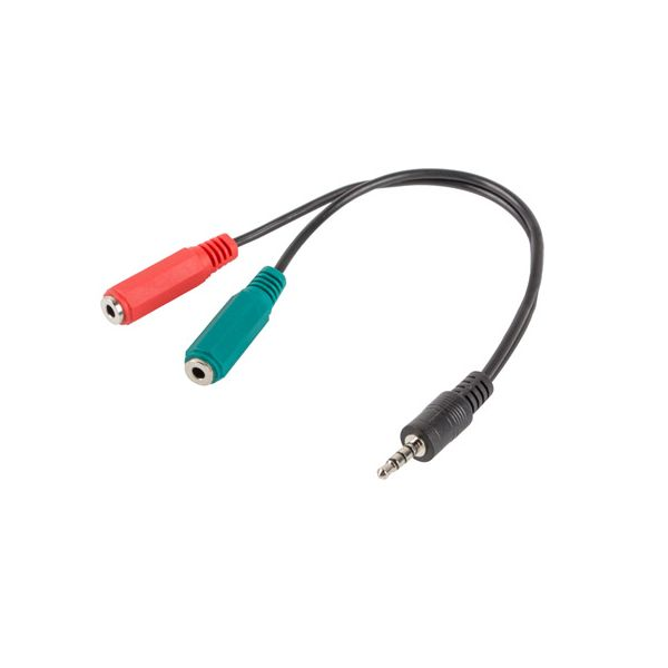 Lanberg AD-0023-BK 20cm Mini Jack 3.5 mm apa 4pin - 2x Mini Jack 3.5mm anya 3pin fekete átalakító kábel