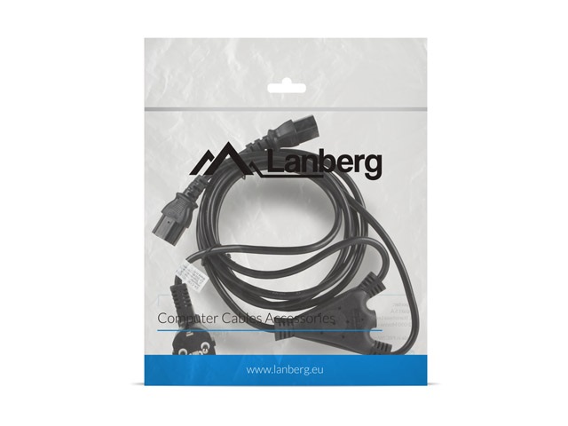 Lanberg CA-C13C-13CC-0018-BK CEE 7/7->2X IEC 320 C13 VDE fekete tápkábel 2m