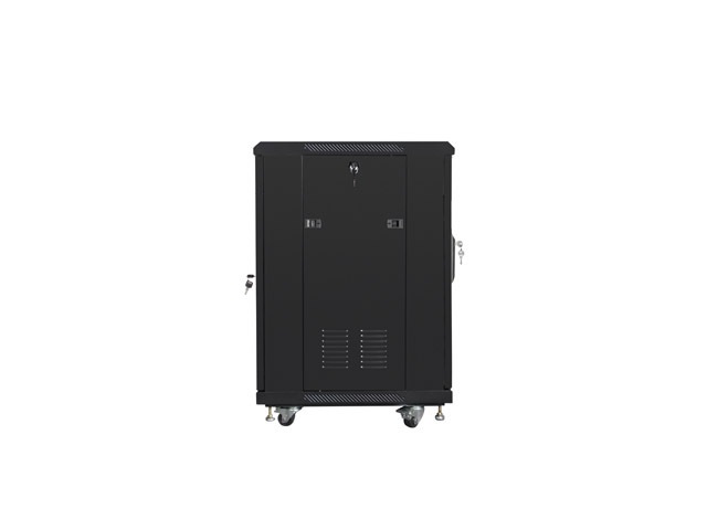 Lanberg FA01-6615-12B 19" 15U SZÉL:600mm MÉLY:600mm MAG:848mm összeszerelt üvegajtós fekete rack szekrény