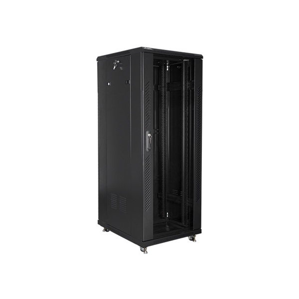 Lanberg FA01-6832-12B 19" 32U SZÉL:600mm MÉLY:800mm MAG:1603mm összeszerelt üvegajtós fekete rack szekrény