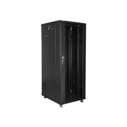 Lanberg FA01-6832-12B 19" 32U SZÉL:600mm MÉLY:800mm MAG:1603mm összeszerelt üvegajtós fekete rack szekrény