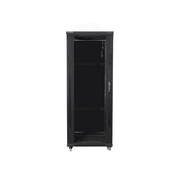 Lanberg FA01-6832-12B 19" 32U SZÉL:600mm MÉLY:800mm MAG:1603mm összeszerelt üvegajtós fekete rack szekrény