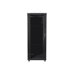 Lanberg FA01-6832-12B 19" 32U SZÉL:600mm MÉLY:800mm MAG:1603mm összeszerelt üvegajtós fekete rack szekrény