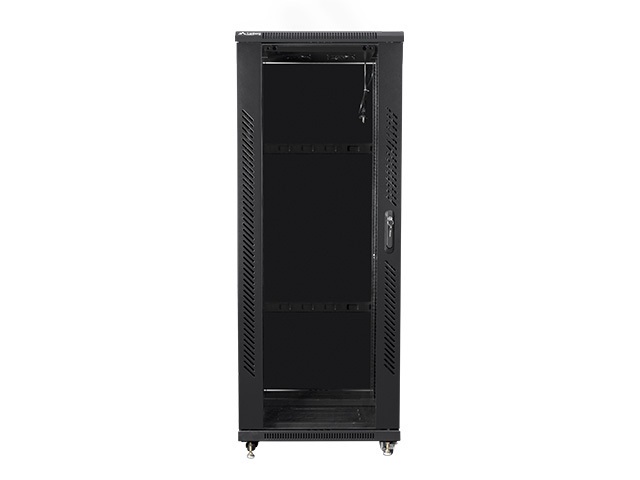 Lanberg FA01-6832-12B 19" 32U SZÉL:600mm MÉLY:800mm MAG:1603mm összeszerelt üvegajtós fekete rack szekrény