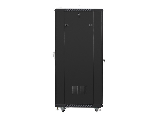 Lanberg FA01-6832-12B 19" 32U SZÉL:600mm MÉLY:800mm MAG:1603mm összeszerelt üvegajtós fekete rack szekrény