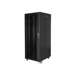 Lanberg FA01-6832-12B 19" 32U SZÉL:600mm MÉLY:800mm MAG:1603mm összeszerelt üvegajtós fekete rack szekrény