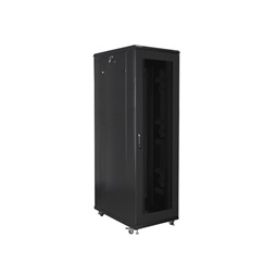 Lanberg FA01-8042-23B 19" 42U SZÉL:800mm MÉLY:1000mm MAG:2047mm összeszerelt hálós fémajtós fekete rack szekrény