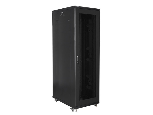 Lanberg FA01-8042-23B 19" 42U SZÉL:800mm MÉLY:1000mm MAG:2047mm összeszerelt hálós fémajtós fekete rack szekrény