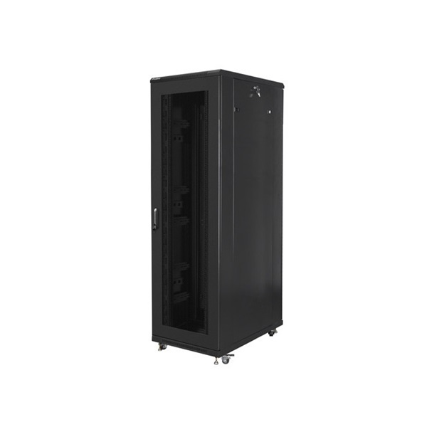 Lanberg FA01-8042-23B 19" 42U SZÉL:800mm MÉLY:1000mm MAG:2047mm összeszerelt hálós fémajtós fekete rack szekrény