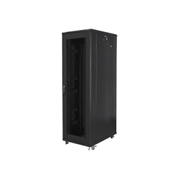 Lanberg FA01-8042-23B 19" 42U SZÉL:800mm MÉLY:1000mm MAG:2047mm összeszerelt hálós fémajtós fekete rack szekrény