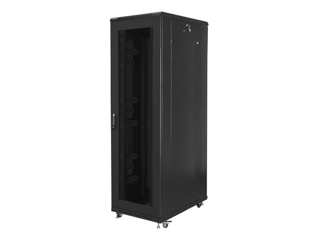 Lanberg FA01-8042-23B 19" 42U SZÉL:800mm MÉLY:1000mm MAG:2047mm összeszerelt hálós fémajtós fekete rack szekrény