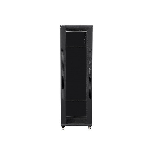 Lanberg FA01-8047-12B 19" 47U SZÉL:800mm MÉLY:1000mm MAG:2277mm összeszerelt üvegajtós fekete rack szekrény