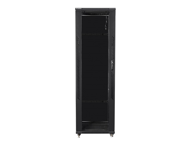 Lanberg FA01-8047-12B 19" 47U SZÉL:800mm MÉLY:1000mm MAG:2277mm összeszerelt üvegajtós fekete rack szekrény