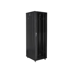 Lanberg FA01-8047-12B 19" 47U SZÉL:800mm MÉLY:1000mm MAG:2277mm összeszerelt üvegajtós fekete rack szekrény