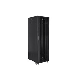 Lanberg FA01-8842-12B 19" 42U SZÉL:800mm MÉLY:800mm MAG:2047mm összeszerelt üvegajtós fekete rack szekrény