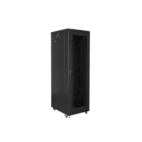 Lanberg FA01-8842-23B 19" 42U SZÉL:800mm MÉLY:800mm MAG:2047mm összeszerelt hálós fémajtós fekete rack szekrény