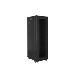 Lanberg FA01-8842-23B 19" 42U SZÉL:800mm MÉLY:800mm MAG:2047mm összeszerelt hálós fémajtós fekete rack szekrény