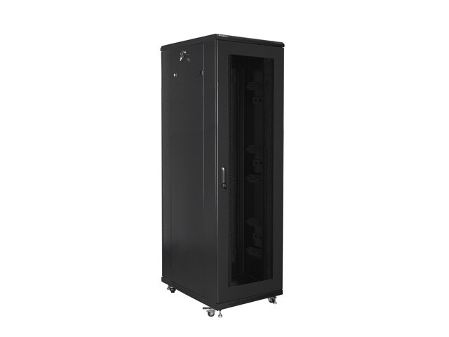 Lanberg FA01-8842-23B 19" 42U SZÉL:800mm MÉLY:800mm MAG:2047mm összeszerelt hálós fémajtós fekete rack szekrény