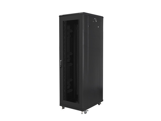 Lanberg FA01-8842-23B 19" 42U SZÉL:800mm MÉLY:800mm MAG:2047mm összeszerelt hálós fémajtós fekete rack szekrény