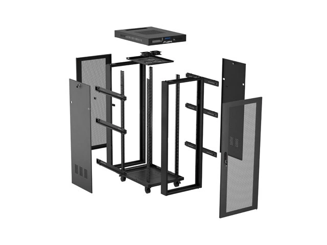 Lanberg FF01-6632-23BL 19" 32U SZÉL:600mm MÉLY:600mm MAG:1603mm lapraszerelt LCD hálós fémajtós fekete rack szekrény