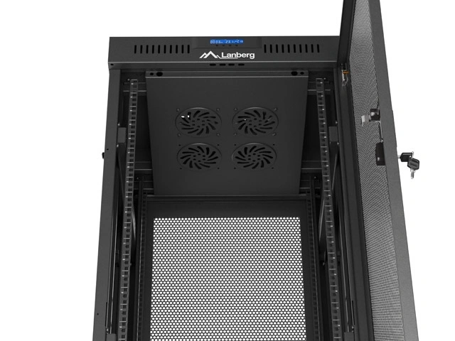 Lanberg FF01-6632-23BL 19" 32U SZÉL:600mm MÉLY:600mm MAG:1603mm lapraszerelt LCD hálós fémajtós fekete rack szekrény