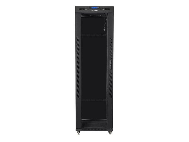 Lanberg FF01-6042-12BL 19" 42U SZÉL:600mm MÉLY:1000mm MAG:2097mm lapraszerelt LCD üvegajtós fekete rack szekrény