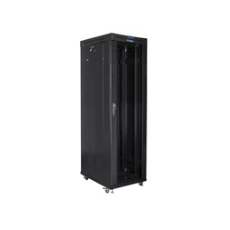 Lanberg FF01-6042-12BL 19" 42U SZÉL:600mm MÉLY:1000mm MAG:2097mm lapraszerelt LCD üvegajtós fekete rack szekrény